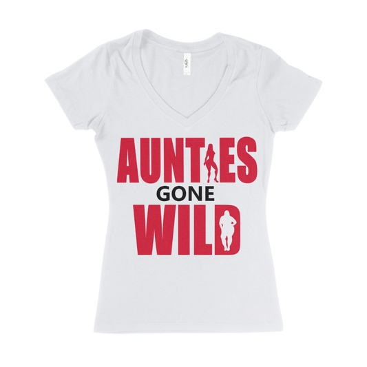 Aunties Gone Wild V-Neck Tee – White