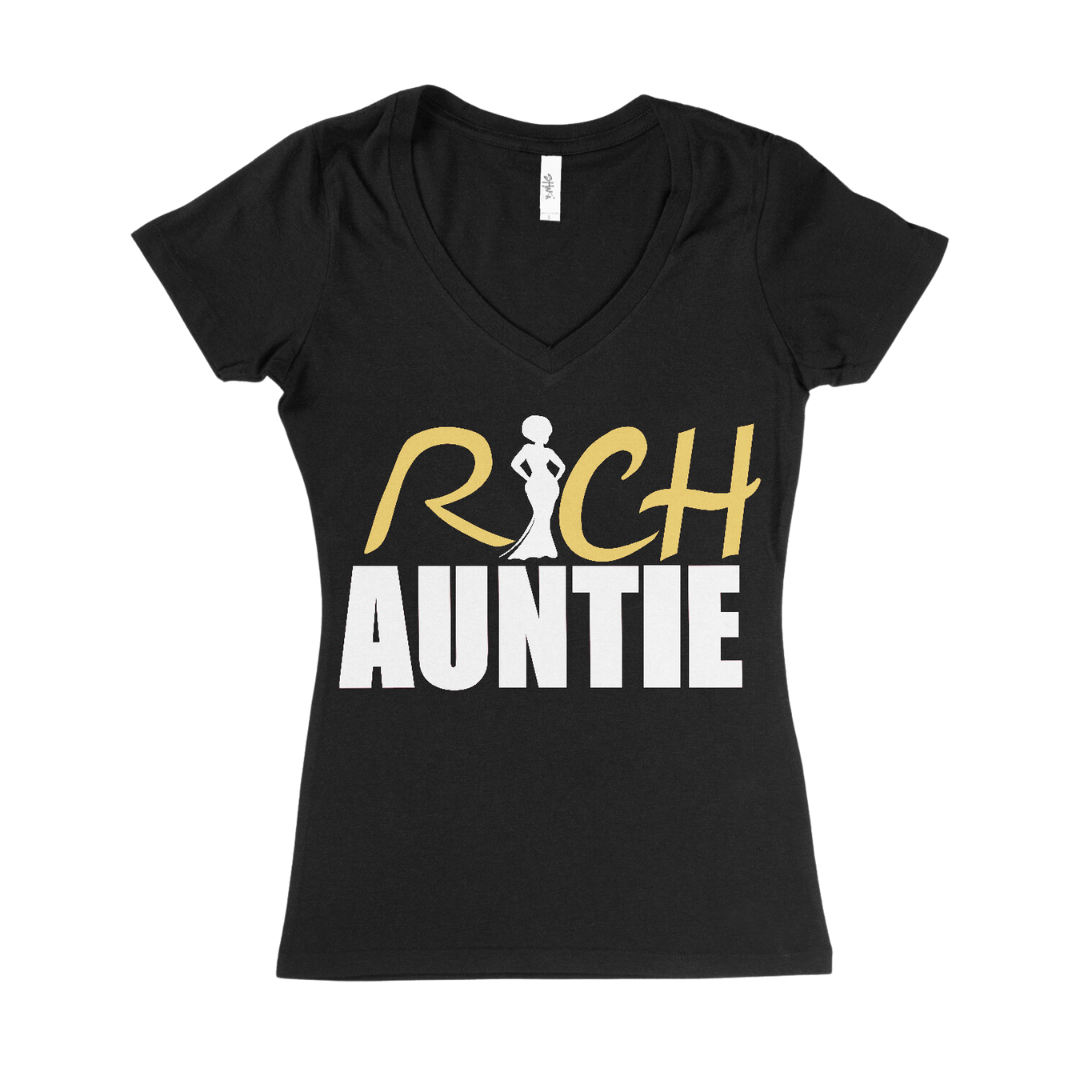 Rich Auntie V-Neck Tee – Black