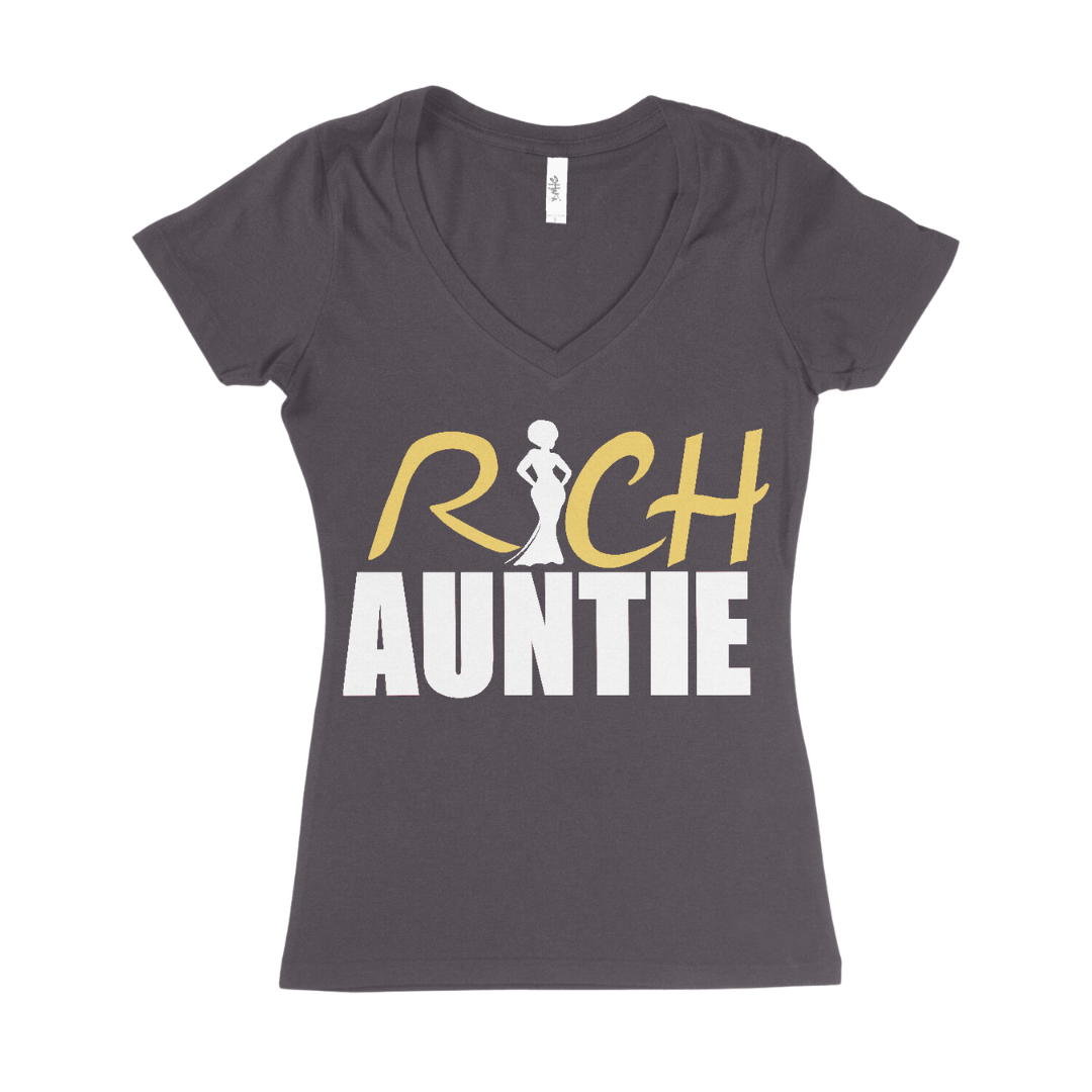 Rich Auntie V-Neck Tee – Charcoal Grey