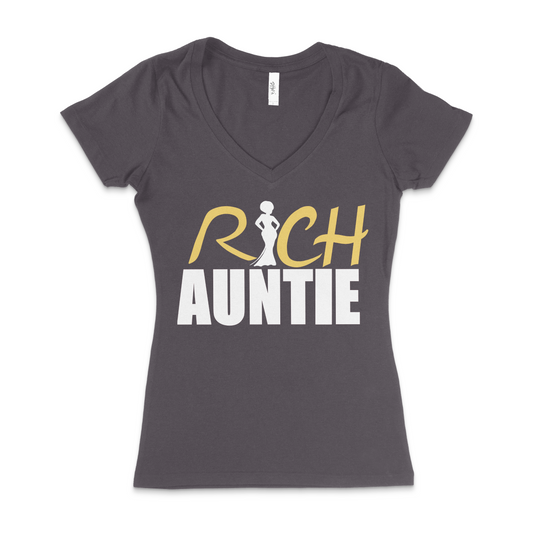 Rich Auntie V-Neck Tee – Charcoal Grey